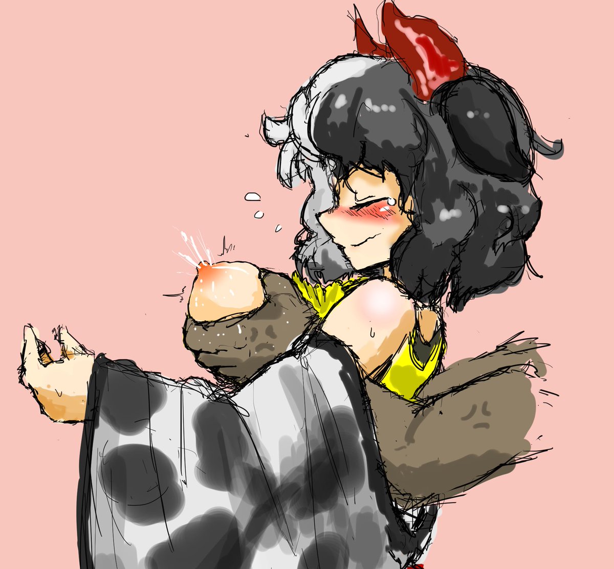 脱ぎ差分。だいぶ良く描けたと思う。あと結構雑な搾乳差分もついでに。 