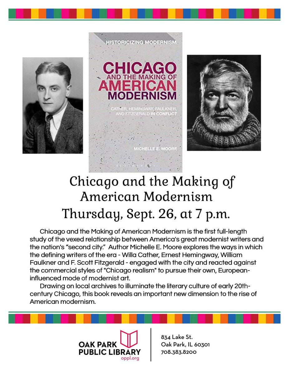 memoore6's tweet image. Please join me for my book talk @oakparklibrary! 
@EHFOP @hiddenhemingway @NewberryLibrary