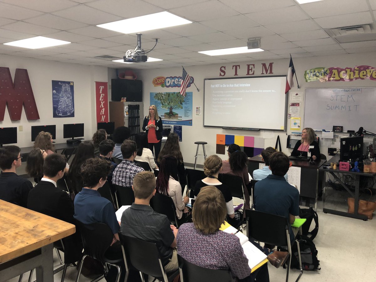 thornell5's tweet photo. Look at @NorthwestISD_HR presenting to @STEMAcademyNHS students a sharing interview tips! @NorthwestISD https://t.co/MEh2XBVIws