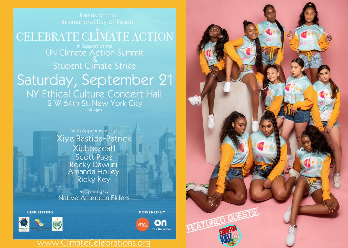 ClimateCelebra1's tweet photo. Join us to celebrate the community of Climate Action in the concert hall at Ethical Culture this Saturday 9/21 7PM! @Compton_Kidz @xiuhtezcatl @xiyebastida @rickykej @listentoamanda @iamlamboginny https://t.co/3Ps0dHkfih