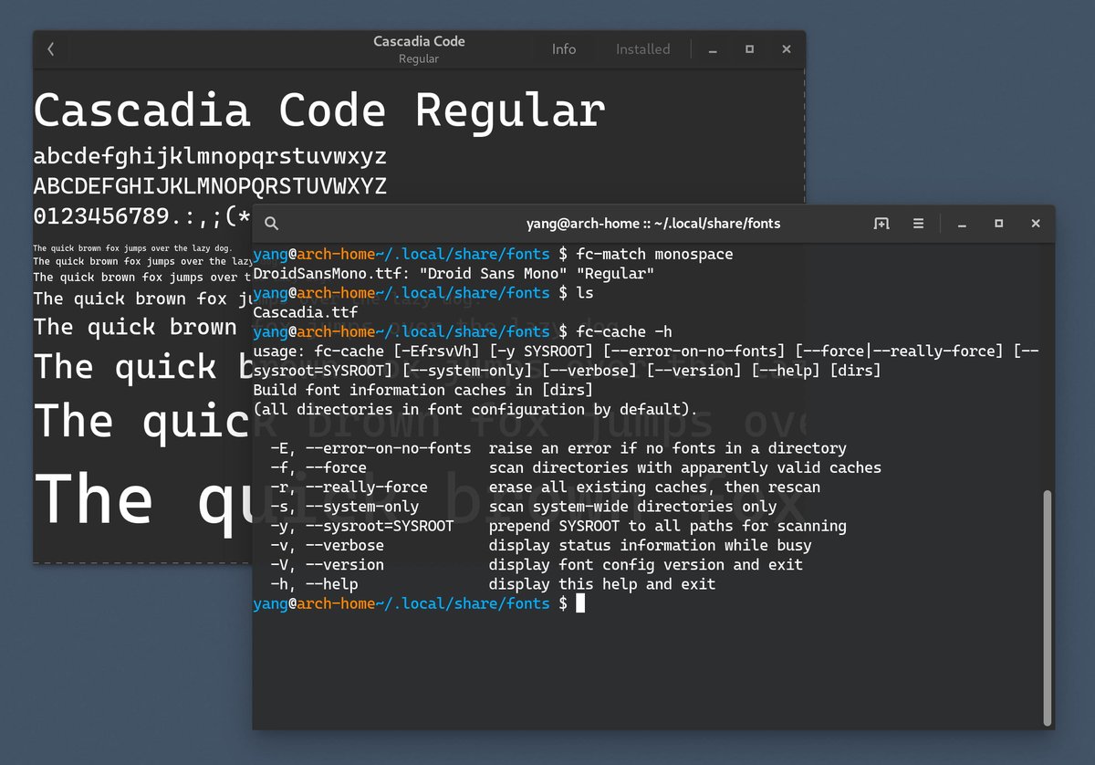 微软刚发布了开源等宽字体 #CascadiaCode，可以用于终端和代码编辑器，第一眼看挺好看的。

devblogs.microsoft.com/commandline/ca…
github.com/microsoft/casc…