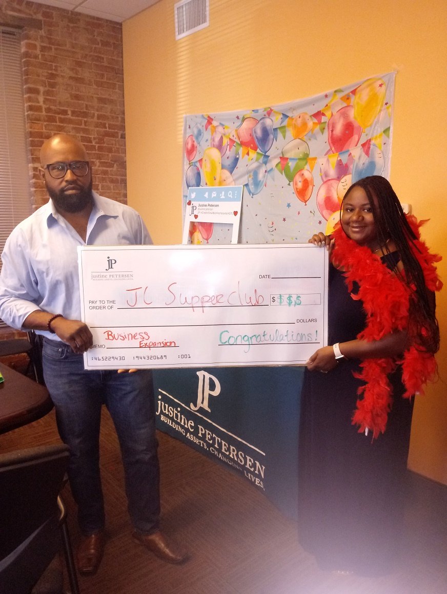 justinepetersen's tweet photo. Congratulations to Reggie & Brecile Brooks from JC Supper Club for closing on their micro loan with Justine PETERSEN to expand their local restaurant! Check out their facebook page and definitely go to their restaurant to eat some of their delicious offerings. #JPClient https://t.co/4EMkMSvCQI