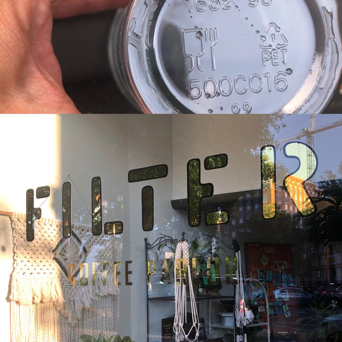 PlasticAlabama's tweet photo. Thanks @filterbham for using #1 plastic cups so we can recycle curbside! 
Your iced chai latte was exactly what I needed yesterday afternoon...
#preciousplasticalabama #bhamsculpture #reducesingleuseplastic #filterbham https://t.co/p5pzuHTJI4