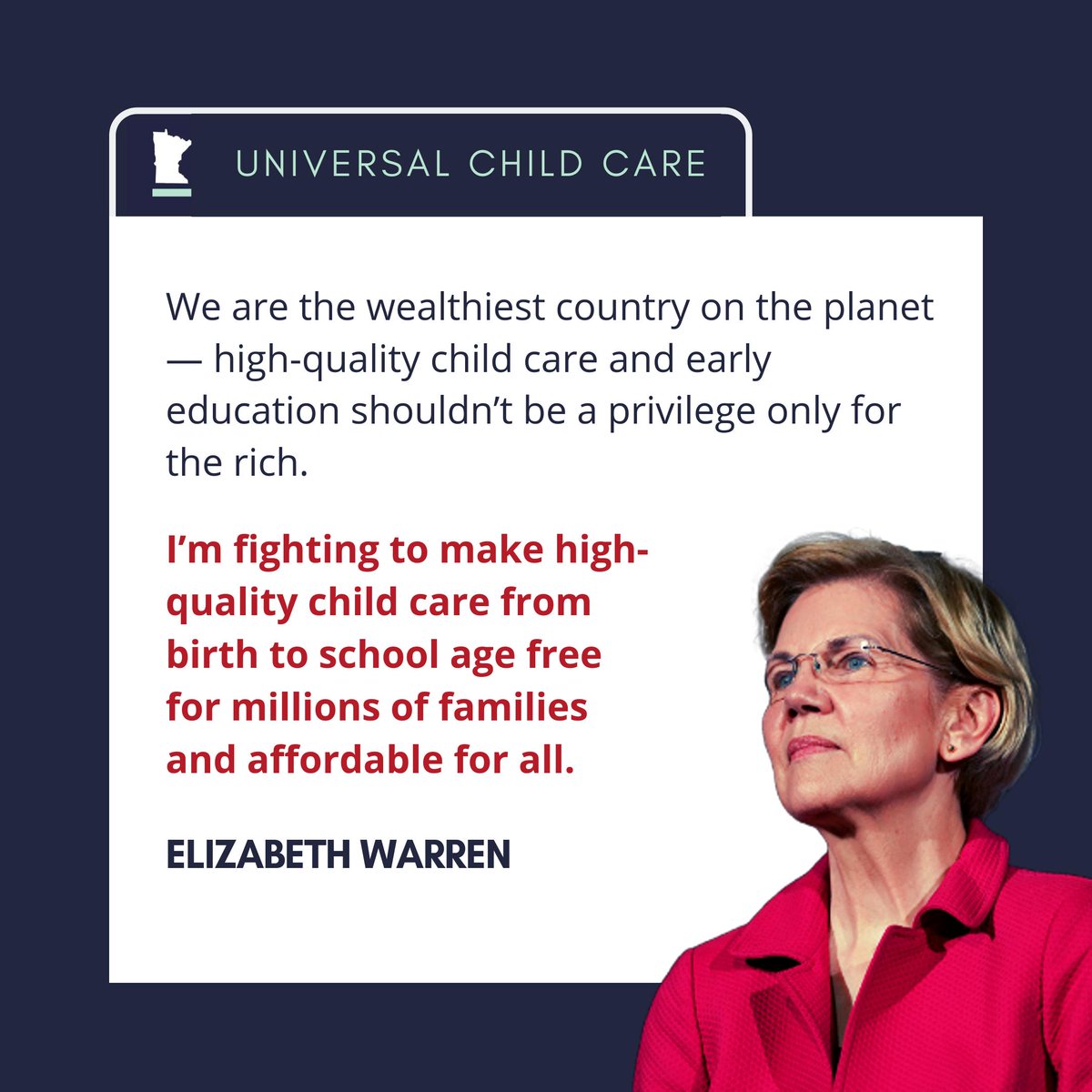 persistMN's tweet photo. Next in #MNWarrenStories, a MN mom explains why #UniversalChildCare matters. Elizabeth Warren’s plan would make *high-quality* child care free for many families and affordable for all. Story tomorrow. Meanwhile, see how much you'd save under EW's plan: https://t.co/JFgT5JSkXu https://t.co/0KiviUasT2