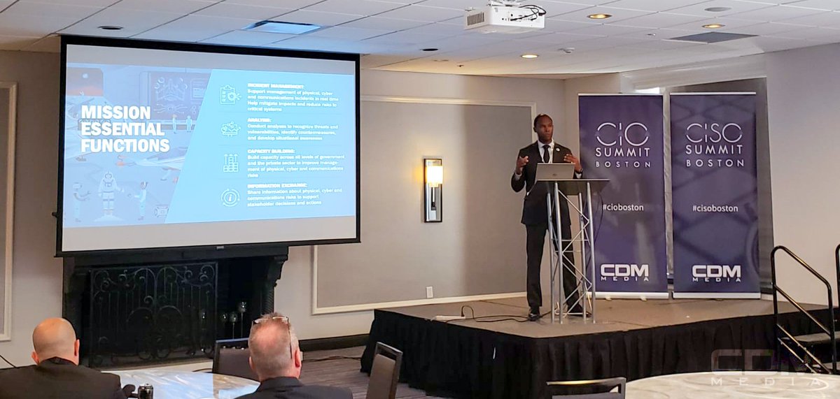 CDMmedia's tweet photo. Today we officially kicked off our #CIO & #CISO #Boston Summit at the Courtyard by Marriott Boston Downtown. Keynote speaker Ron Ford @DHSgov discussing new digital business and initiatives at #cioboston. #technology #securityawareness https://t.co/7SfsV9WTMd