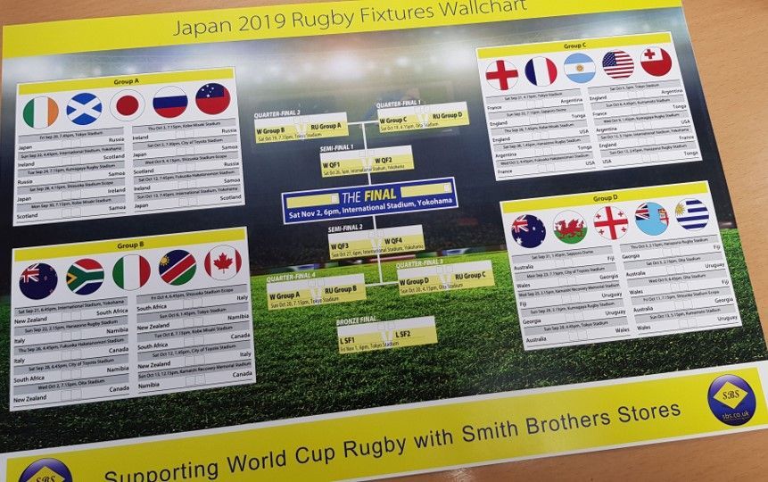 SBS1897's tweet photo. SBS giveaway, get ready for the World Cup 2019 Rugby in Japan - the first 5 people to retweet this post will recieve a World Cup wall chart #WorldCup #Rugby #England #Wales #Scotland #Ireland #SmithBrothers #HVAC (only 1 entry per person) https://t.co/fB2N9WOJor