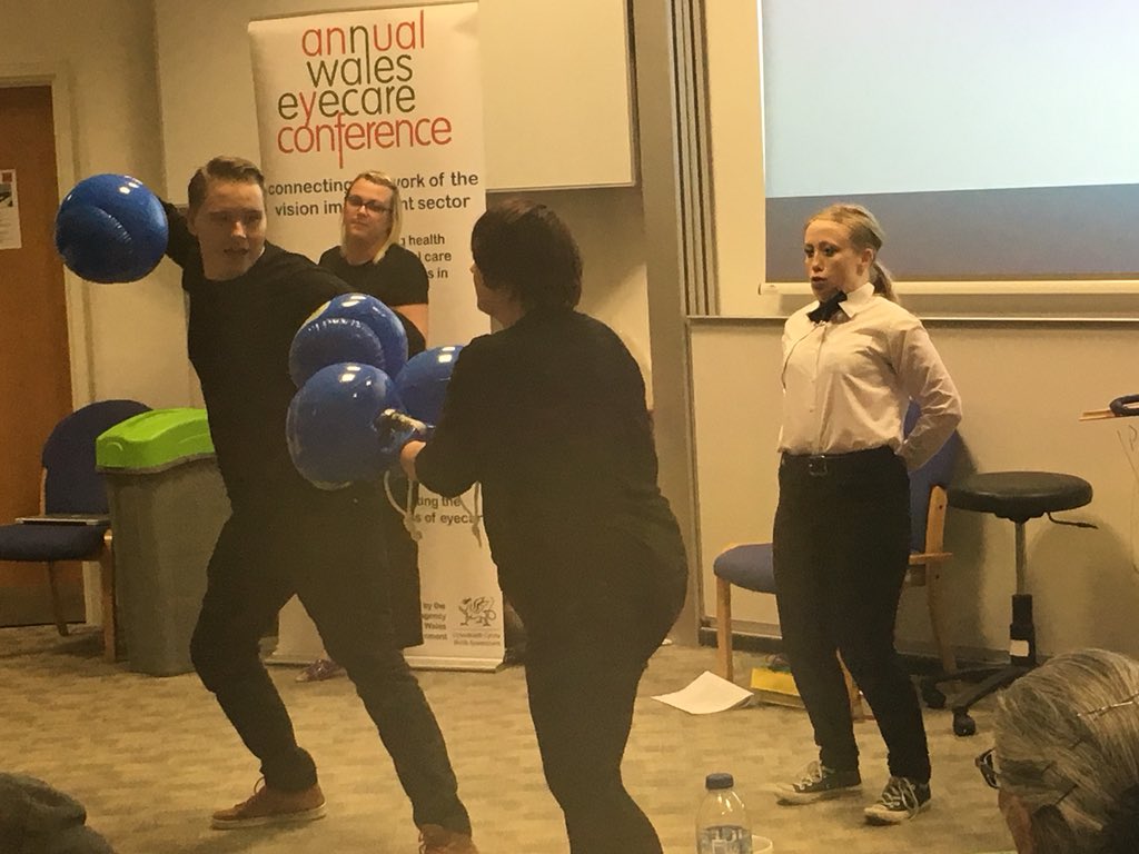 And they’re back. @UCANProduction are putting on an epic fight between the medical and social models of disability. What a great end to the Wales Eyecare Conference