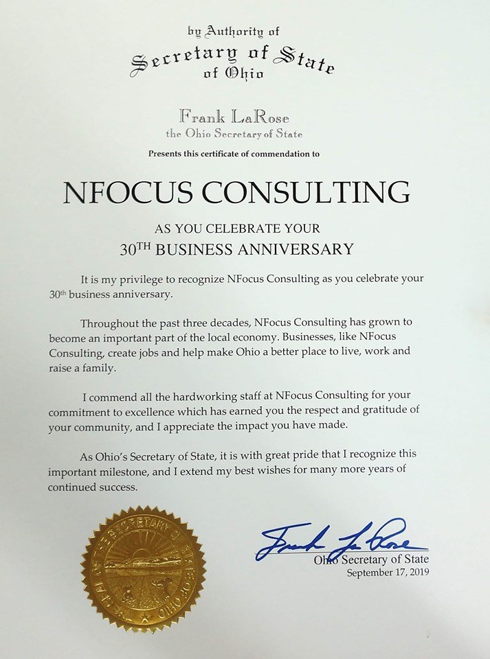 NFocusData's tweet image. Thank you Frank LaRose Ohio Secretary of State for this recognition of our 30th anniversary!

N-Focus.com

#DirectMail #DirectMarketing #Data #Since1989