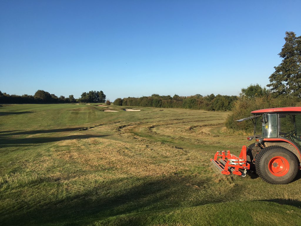 tomofreemo's tweet photo. Working late with the contractors to get the rough cut, good opportunity to get the @WiedenmannUK terra rake though it #roughmanagement #downlandgolf #downland @HighPostGolf https://t.co/UKxhZuDLDF
