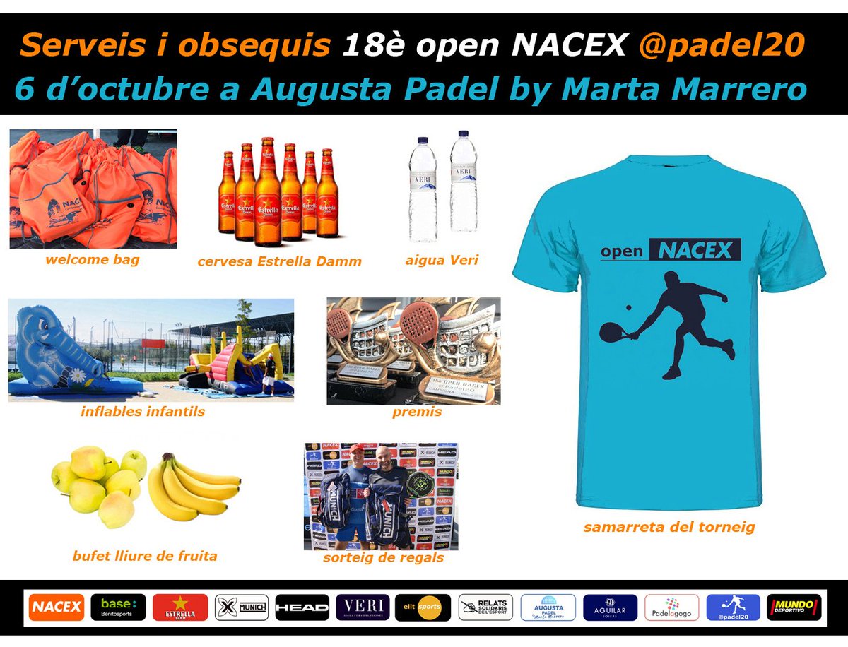 Padel20Torneig's tweet photo. 🏆👕🍺 🍌 Serveis i obsequis del 18è open
@nacex_ @padel20 del 6 d'octubre a @AugustaPadelStQ
.
#Padel #torneigpàdel #torneopadel #SantCugat #diumengepadel #domingopadel #esport #deporteyfamilia #torneigpàdel #opennacex https://t.co/jUTOOVBV00