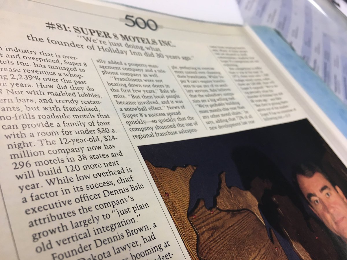 ronrivett's tweet image. The team at @myplacehq is digging through the archives again. Sent me this. 

In 1985 we had 296 motels open in 38 states. Inc. reported we had grown revenues by 2,249%. Won’t be long now for @myplacehotels.