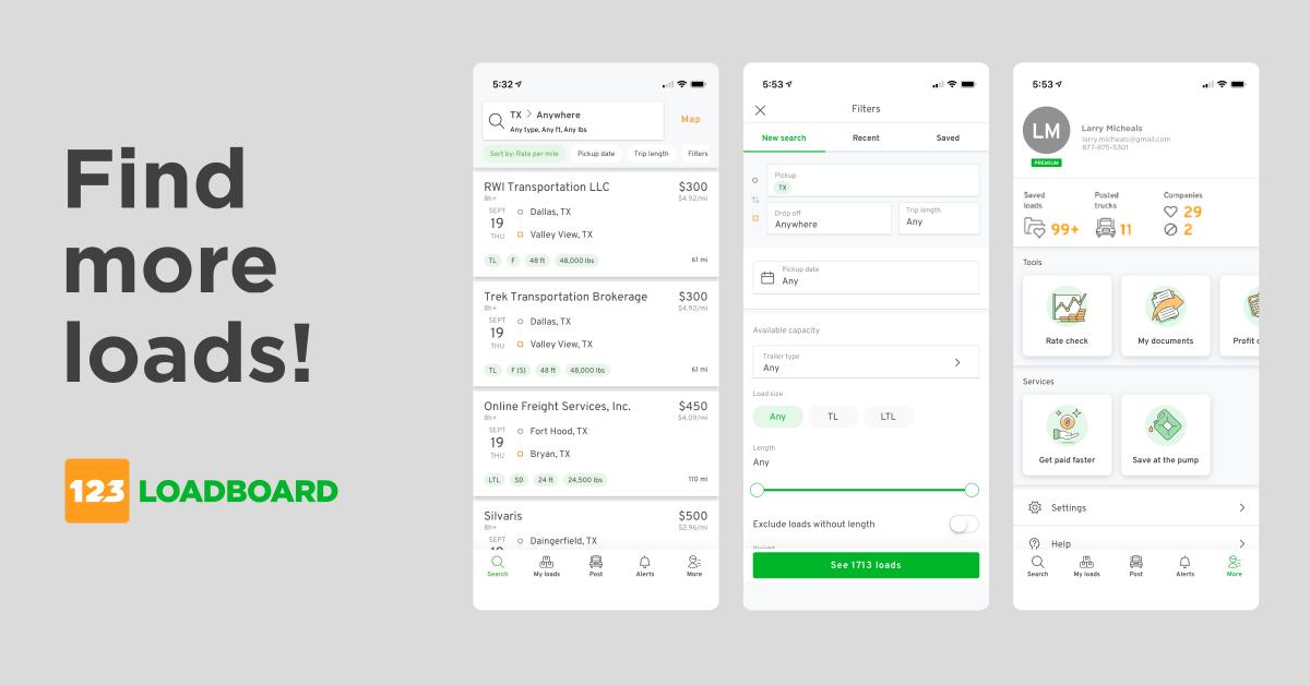 123loadboard's tweet photo. See what we've been working on. Tour the latest 123Loadboard load board app launched this past month. https://t.co/VGRAedzO0m #newfeatures #mobileapp #freeapp #loadboard #trucking #truckers #findloads #truckloads #123loadboard https://t.co/PHxYmZUOle
