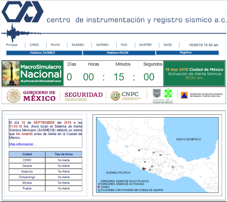 SASMEX's tweet image. Faltan 15 minutos para el #MacroSimulacro2019 donde se activará la #AlertaSísmica. Recuerda que dará inicio a partir de las 10:00 horas. ¡Participa! #Sismo #19deSeptiembre #LaPrevenciónEsNuestraFuerza