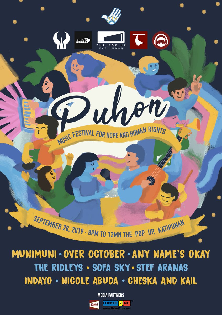 RenzoRelente's tweet photo. Spend the last weekend of September with @cfhr_ph's Puhon Music Festival for Hope and Human Rights!! Sing and dance/cry to the music of @munitheband @overoctoberph @AnyNamesOkay @TheRidleysMusic @sofaskymusic @indayomusic @StefAranas and @NicoleAbuda! 

See you there! 💕 https://t.co/oqR7Q4MS4H