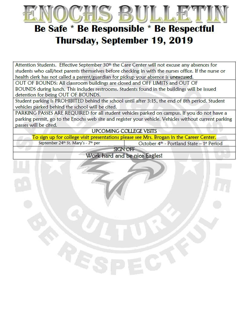 enochsofficial's tweet photo. Thursday, September 19, 2019 Bulletin https://t.co/ZjUocpOTlw