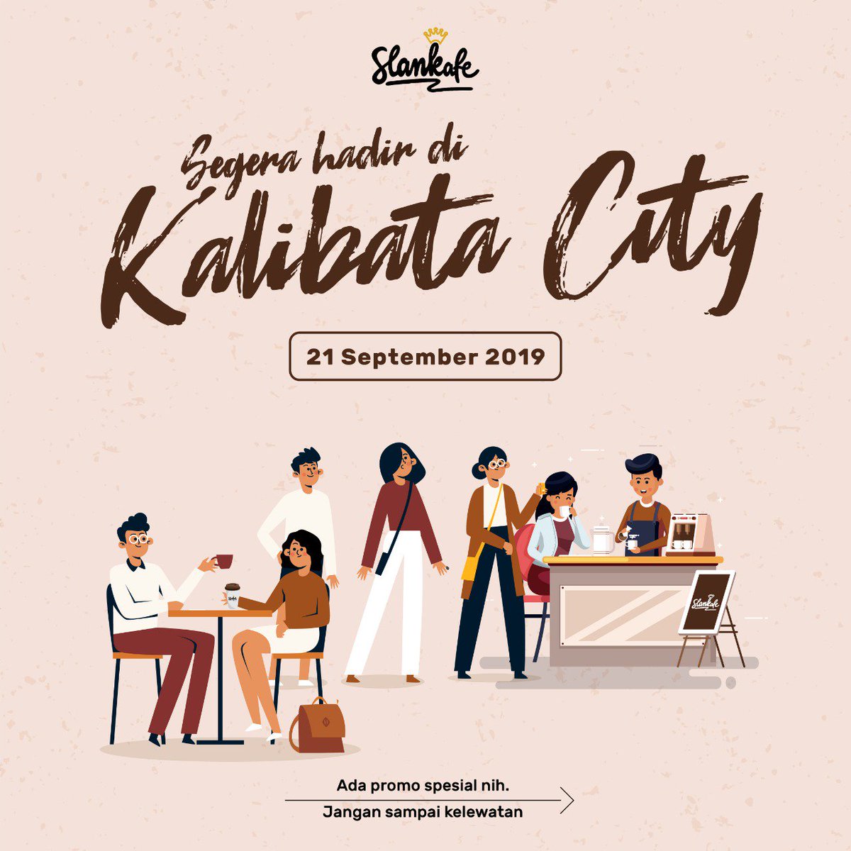 slankdotcom's tweet photo. Siap-siap, SlanKafe album pertama bakal dirilis!!
Lokasinya di Kalibata City, Jakarta Selatan! Opening tanggal 21 September 2019.
Eitsss ada promo spesial nih! Penasaran? Cek gambar di bawah..
#Slank #Kafe #slankafe #slankopi #SlankingForever https://t.co/H1mdVGicLm