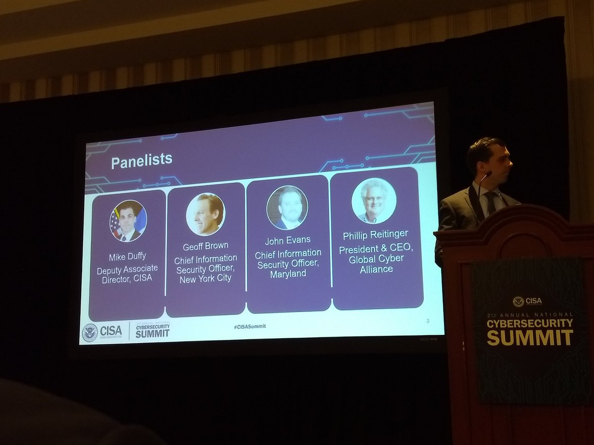LanJenson's tweet photo. #CISASummit just heard from Mike Duffy, that his Dept has 100+ people to help Cybersecurity at scale.  Go CISA! https://t.co/Bxp0B1nDjj