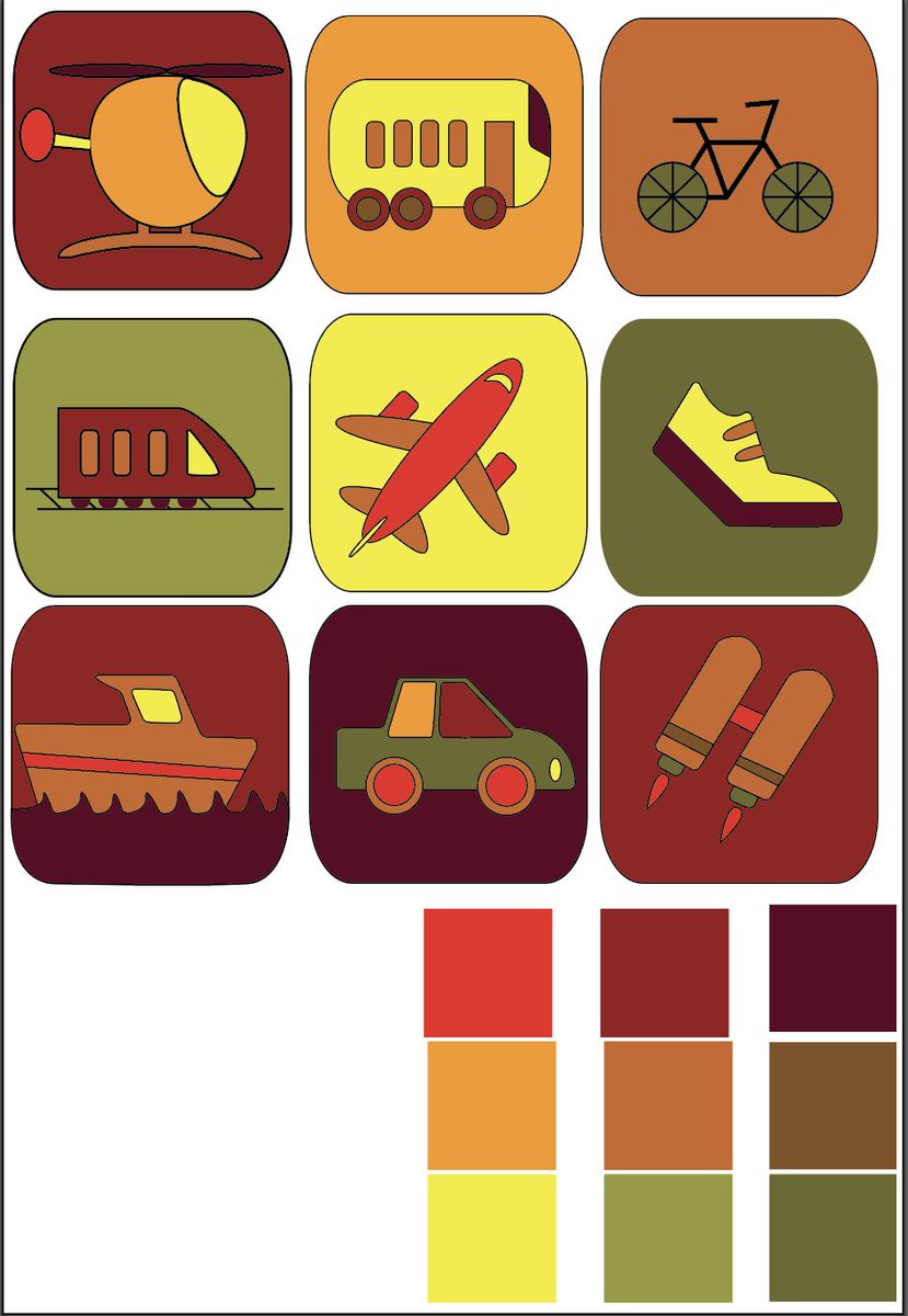 organicCow's tweet photo. @Solvanas My nearly finished first project for intro to Illustrator / Photoshop - icons of a specific category (color pallete included).  What do you think? https://t.co/nql8fduIyC