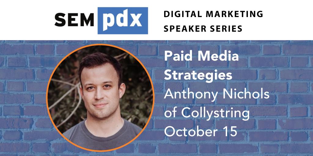 Early Bird ticket sales now open for our October 15th speaker event “How Owned Data Can Improve Your Paid Media Strategies” with Anthony Nichols (@hashtagAnthony), founder of Collystring. 
Register now & save: sempdx.org/sempdx-events/… 
#paidmeida #ownedmedia #mediastrategies #pdx