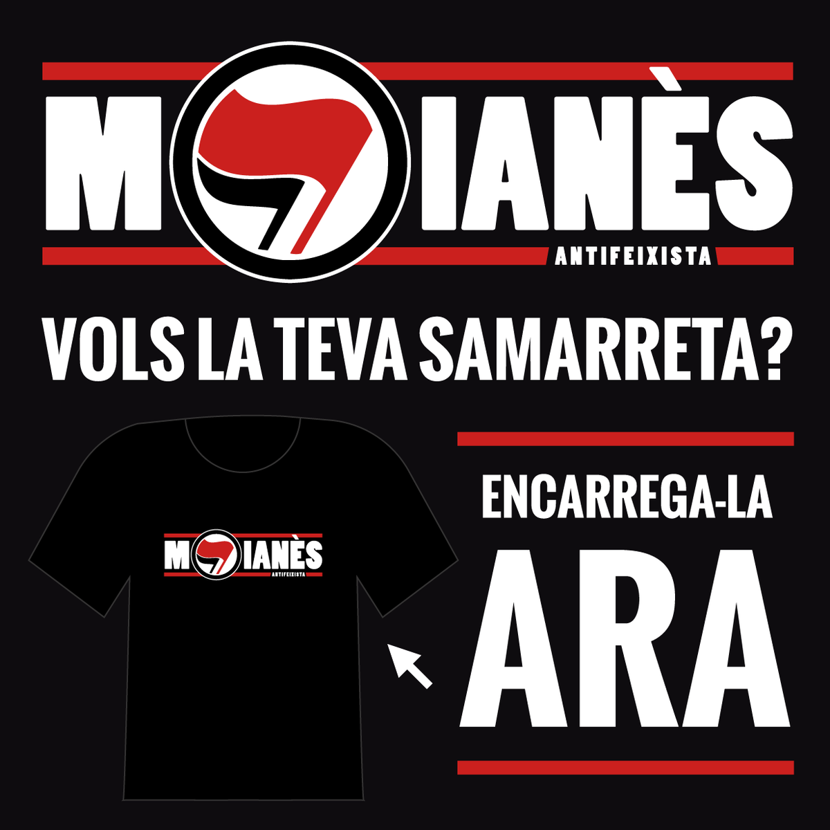 El proper 12 d’octubre #Moià es declara POBLE #ANTIFEIXISTA . ✊ Vine a l’acte i llueix la teva samarreta de MOIANÈS ANTIFEIXISTA ✊🏾  >> forms.gle/aUCA95qU3nq6ne…