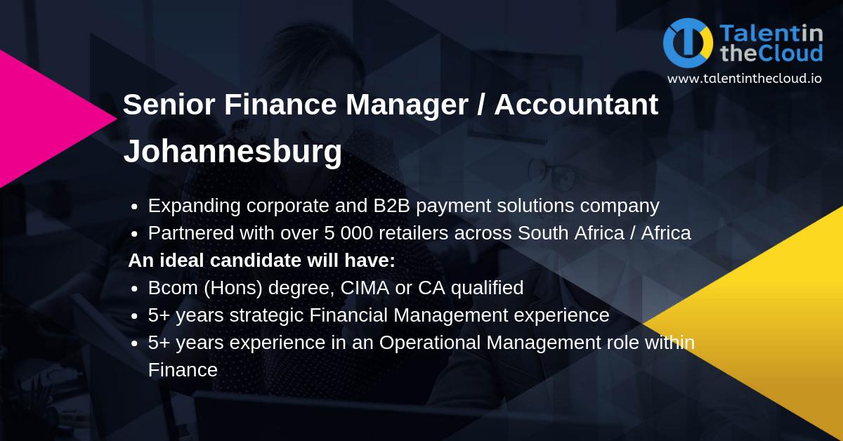 Talentinthecloud On Twitter Senior Finance Manager Accountant Based In Johannesburg South Africa Apply Via The Link Https T Co Zuiri5zp52 Senior Finance Manager Jhb Southafica Career Hiring Opportunity Https T Co 0awunxxdeu