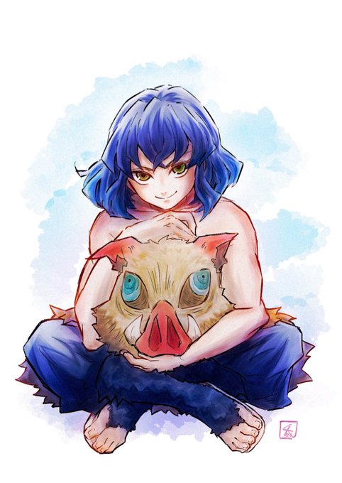 呑ん︎︎︎さんがTwitterに投稿した嘴平伊之助(鬼滅の刃)のイラスト。