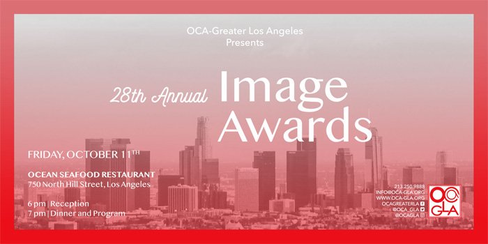 OCA_GLA's tweet photo. September 19, 2019
Today is the last day to take advantage of the early-bird ticket rate for OCA-GLA's 28th Image Awards Dinner.  Book by 11:59pm tonight.  
https://t.co/SmXjNboyP7 https://t.co/2uS0CYVycL