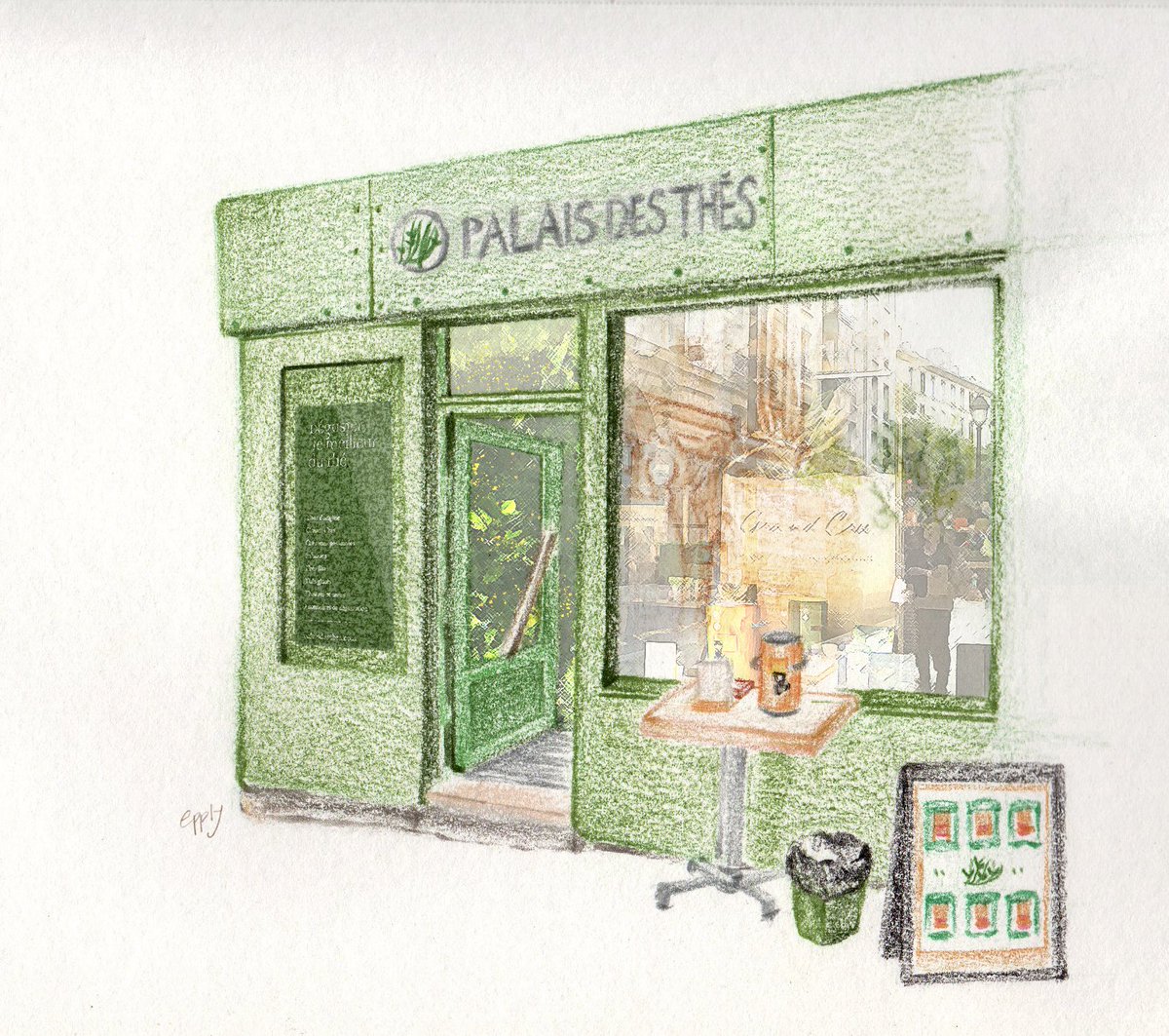 jijiandkati's tweet image. 2) 두 번째 상점은 ‘빨레 데 떼’ (Palais Des Thés, Paris)로 멀리서도 눈에 띄는 초록색 외관이 인상적이었어요. 전체적으로 현대적인 이미지였고 티를 소분해주는 봉투나 틴도 깔끔했어요. 앤틱 저울로 차를 담아주는 마리아쥬와 또 다른 느낌을 가지고 있었어요.