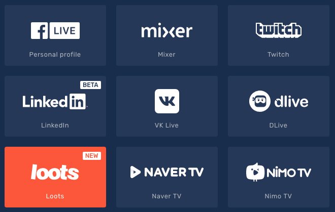 We are happy to announce that we have partnered with <a href="/Restreamio/">Restream</a>!

Starting today you can restream to live.loots.com by connecting your channel here: restre.am/ukZJ

Happy streaming! 😃