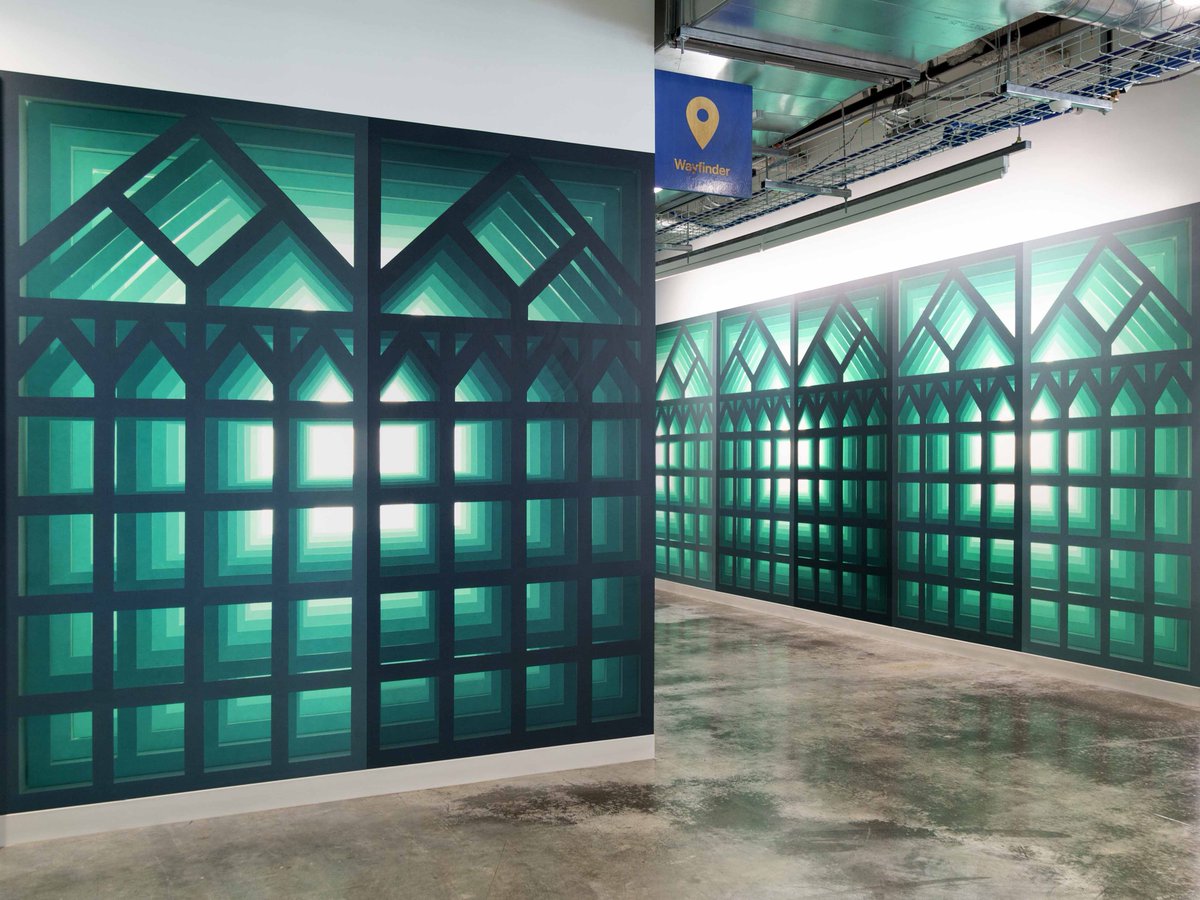 CCC_Art_'s tweet image. Congratulations to Amy M. Ho for the completion of her installation for Facebook in Sunnyvale, CA. Amy builds and photographs small models of imaginary spaces, scaling them up to wraps corners and create a glowing space for reflection. 

#fbairprogram #amymho #air #installation