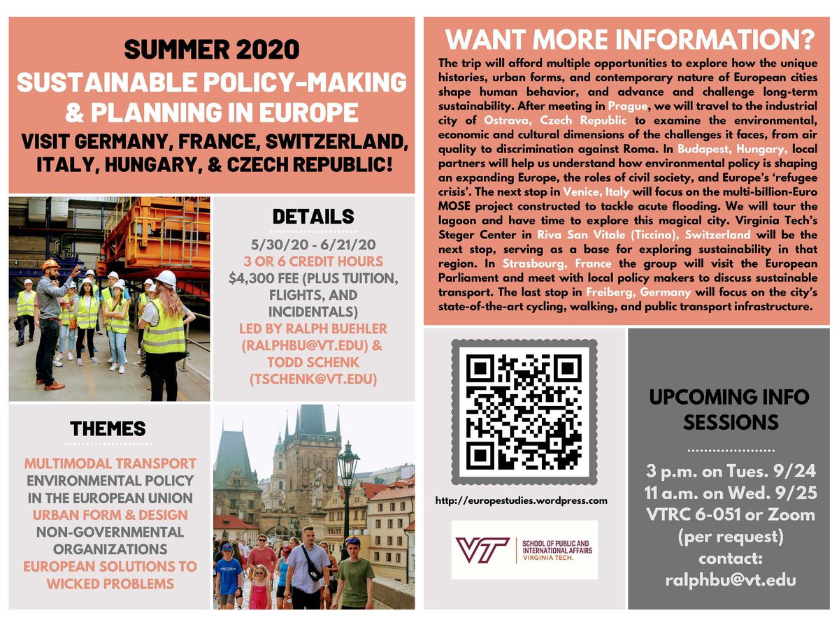 MURP @ Virginia Tech (@vtmurp) on Twitter photo We just announced our new 2020 Sustainable Europe study abroad course. Info sessions next week in Blackburg (AA200) and Ballston (6-051) <a href="/buehler_ralph/">Ralph Buehler</a> <a href="/VTSPIA/">Virginia Tech SPIA</a> <a href="/UAPVirginiaTech/">UAP Virginia Tech</a> <a href="/toddschenk/">Todd Schenk</a> We just announced our new 2020 Sustainable Europe study abroad course. Info sessions next week in Blackburg (AA200) and Ballston (6-051) <a href="/buehler_ralph/">Ralph Buehler</a> <a href="/VTSPIA/">Virginia Tech SPIA</a> <a href="/UAPVirginiaTech/">UAP Virginia Tech</a> <a href="/toddschenk/">Todd Schenk</a>