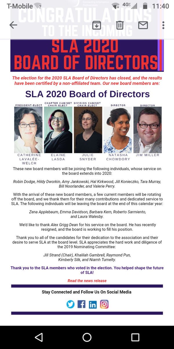slapittsburgh's tweet photo. Congratulations to all incoming board members!  And thank you so much to those signing off! 

#SLAers #SLArocks #iamalibrarian #infopros https://t.co/HRU0XiBoUx