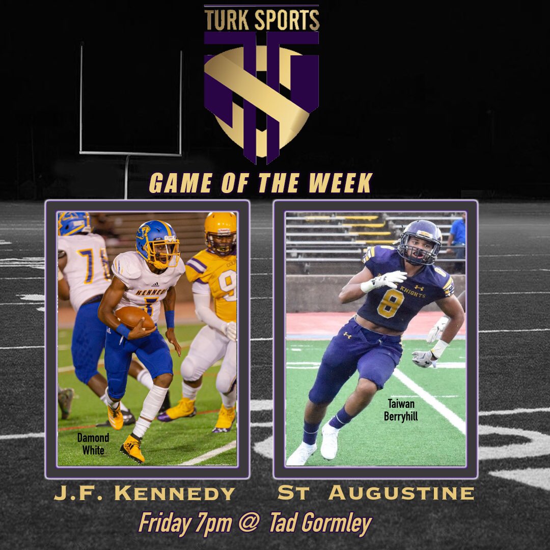 Turk_Sports_'s tweet photo. Week 3 Prep Football Games of the week!! Who ya got? 
•
•
•
#turksports #lifethroughthegame #louisianafootball #warreneaston #ednakarr #carverrams #johnehert #jfkcougars #staugpurpleknights #btwlions #mcmain https://t.co/J2MGBOGyh7