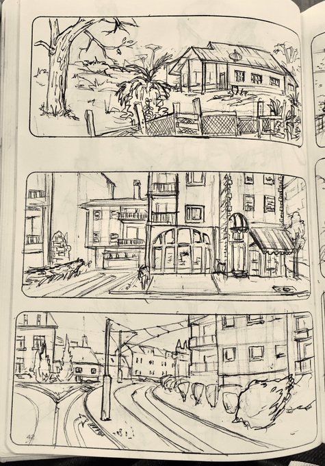 Some sketchbook studies from Google Street View! This kind of exercise has been great for upping my comfort levels when dealing with complex architectural scenes, and committing to the process in ballpoint helps with decision making! #sketchbook #ballpointpen #mapcrunch 