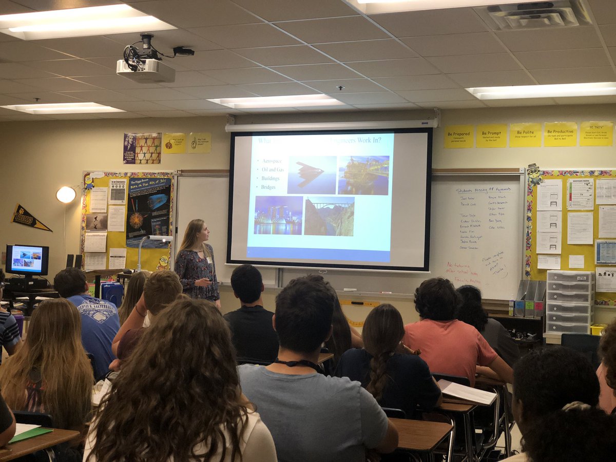 CicSvhs's tweet photo. Courtney Logdson, class of 2014, talks Structural Engineering to AP Physics 1 students in Mr. Harshbarger’s classes today!! #welcomebacktoSV@trpinkham @valleyventana @mwahl281 https://t.co/55Cf6V4E9F