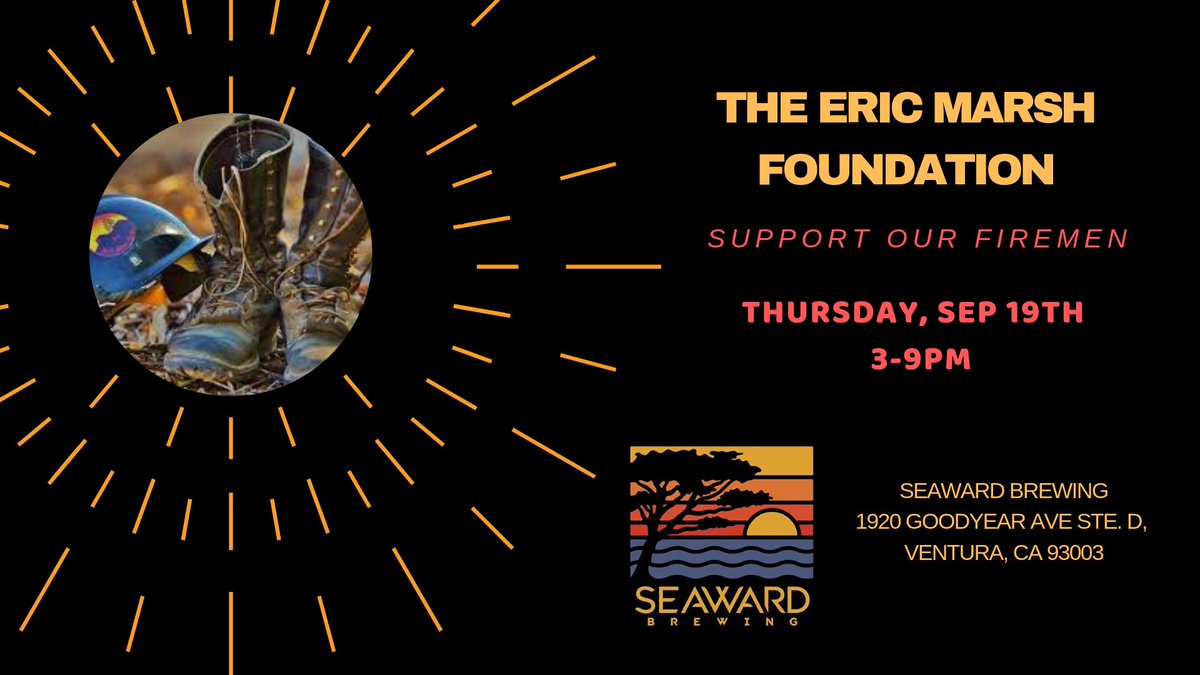 Today we're fundraising for <a href="/EricWildland/">Eric Marsh Foundation for Wildland Firefighters</a>! Stop by and help support our Firemen. Family and pups welcome. Food available from <a href="/VenturaWineCo/">The Cave</a> 
#ericmarshfoundation #venturafire #supportourfiremen #venturabeer