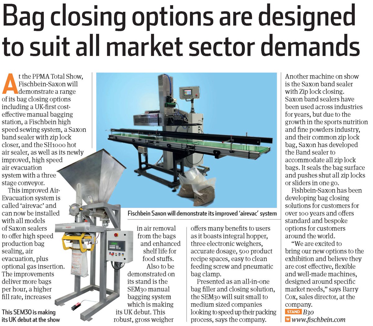 BADC999's tweet photo. Fischbein Saxon Bag closing options are designed to suit all market sector demands.
#bagsealer #bagging #openmouthbagging #bagfilling
#ppmatotalshow #ppma #packagingmachinery #automationengineering #ukmanufacturing https://t.co/agh2Um9r0K