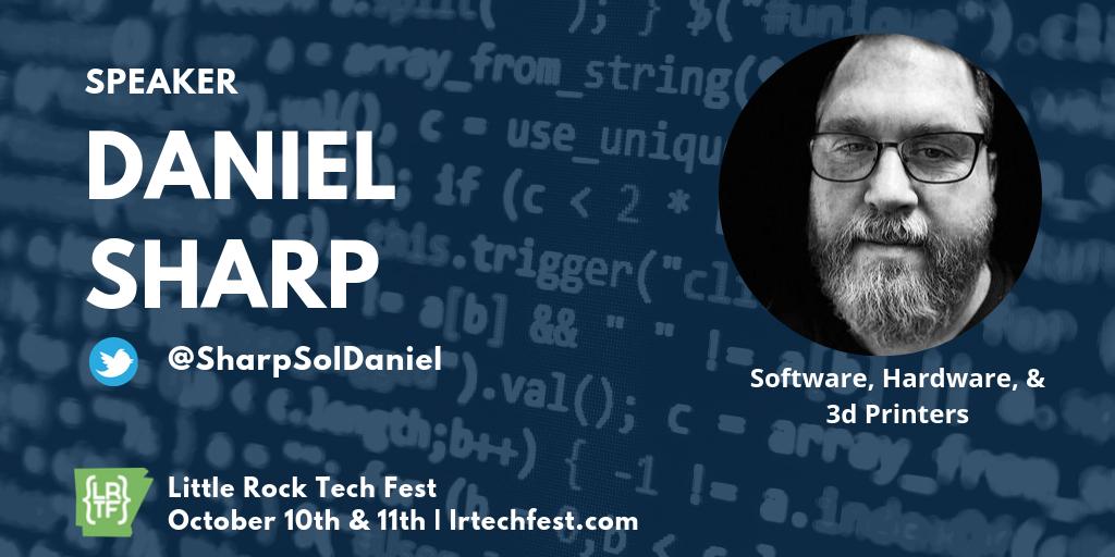 Ever wanted to prototype a device with microcontrollers, sensors, and components with a 3d printer? Then <a href="/SharpSolDaniel/">Daniel Sharp</a> is your guy at #LRTF2019! 

#Techtober #ARisTech #3Dprinting 

Tickets: bit.ly/2MdwWop
