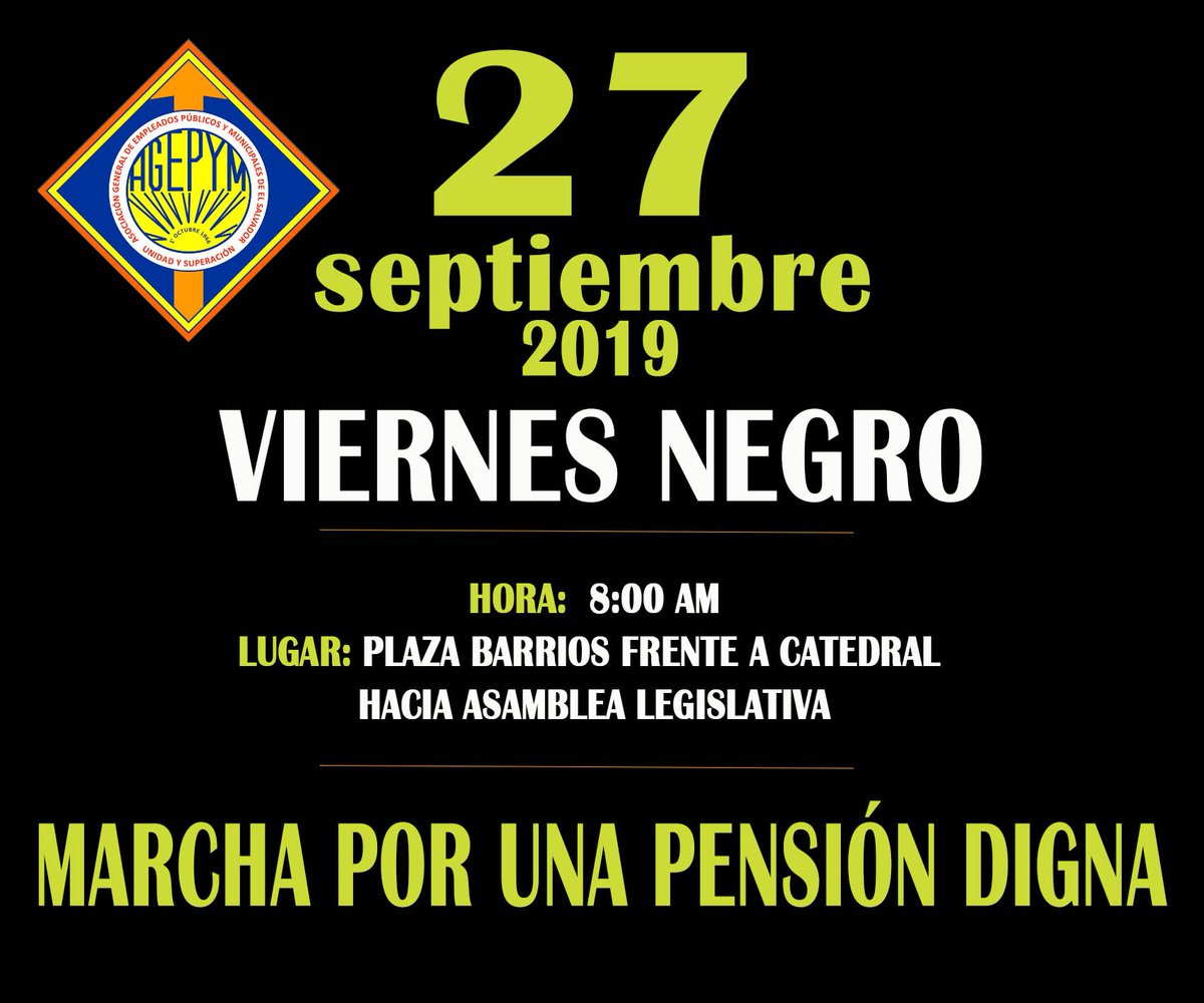 Recuerda compañero trabajador tenemos una cita el próximo 27 de septiembre, para exigir un sistema de pensiones justo.
#agepymenpiedelucha