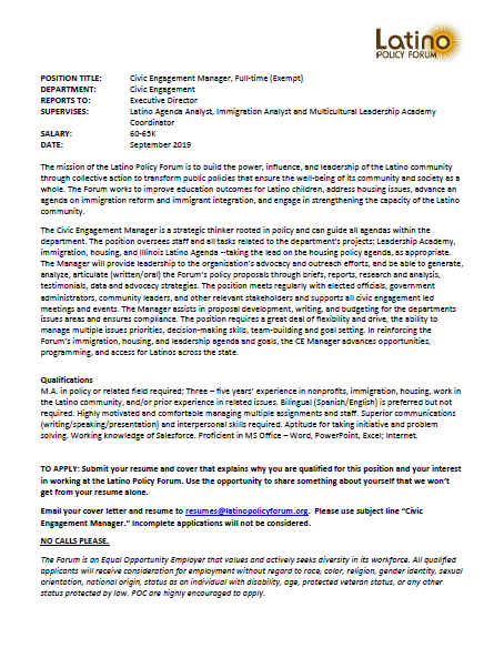 DePaulINT's tweet photo. #INTstudents, #INTgrads, and #INTalum - employment opportunity! The Latino Policy Forum is hiring for two positions! See the attached descriptions for more information.
#DePaul #DePaulLAS #DePaulINT #INTworks #opportunities https://t.co/C3VtQ4Yrv0