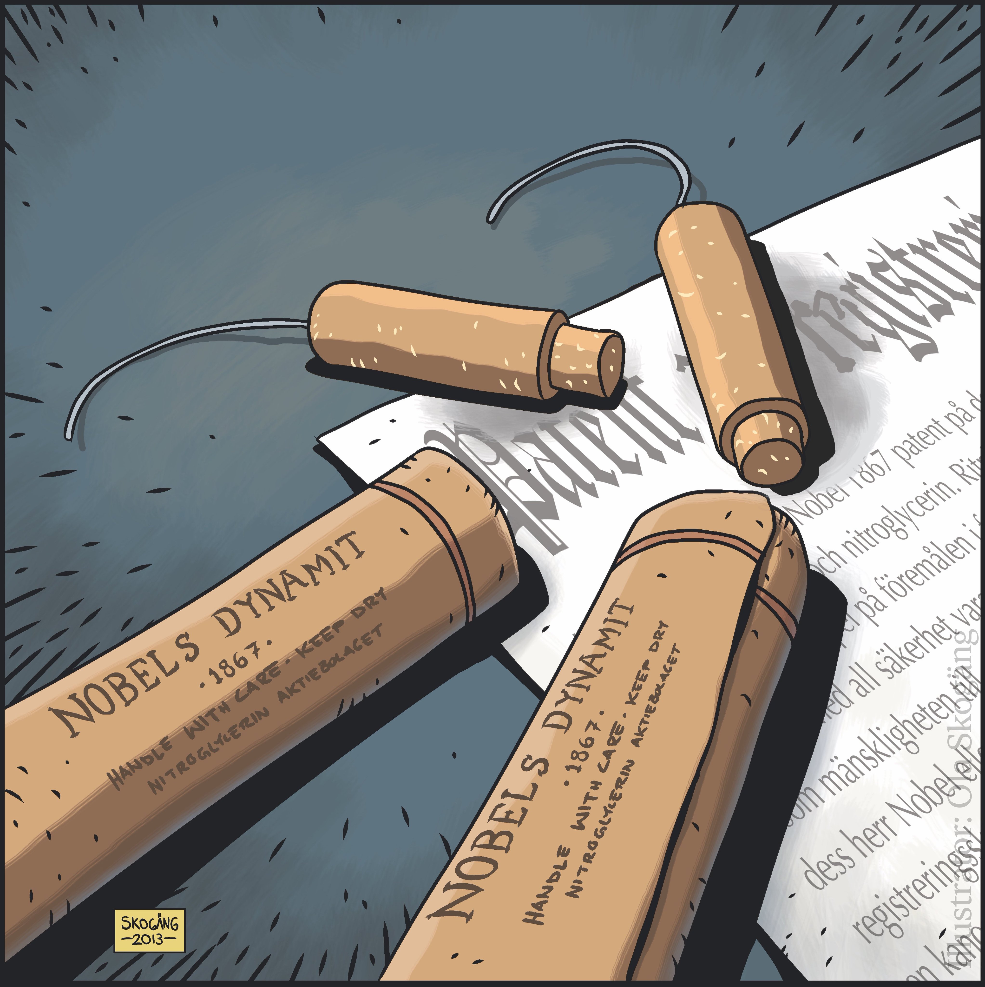 The Nobel Prize on X The Swedish patent for Alfred Nobel s dynamite is dated 19 September 1866. The name dynamite derives from the Greek dynamis which translates as power. Dynamite offered many