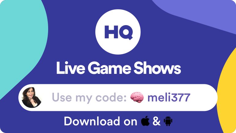 Meli377's tweet photo. Play live game shows and win cash prizes with me on HQ Trivia. Use my code '🧠 meli377' to sign up! https://t.co/OhQJXmM1VU https://t.co/AsIHAddwGs
