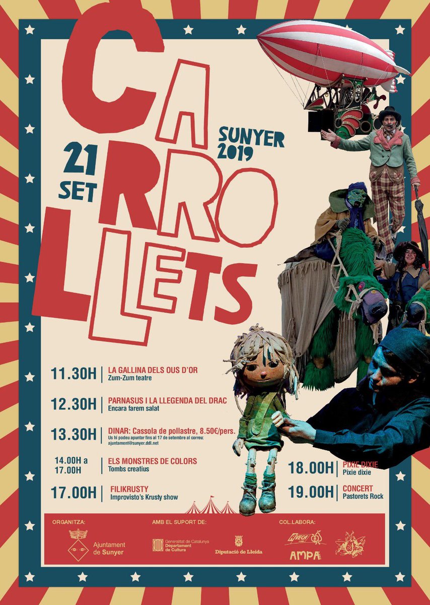 josepmporte's tweet photo. Mireu quines coses més boniques que s’esdevindran a Sunyer dissabte! @ZumZumTeatre @efsproduccions @tombscreatius #Lleida #Sunyer #Carrollets https://t.co/2VlxBTknnk