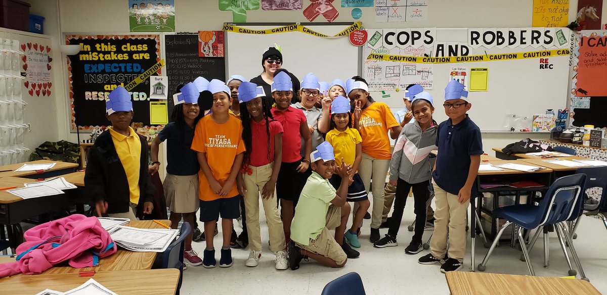MrsWatson21's tweet photo. Kids solved my crimes today by solving addition and subtraction word problems. They were the cops and I was the robber. It was so much fun watching them succeed. #rockyourschool2019 #costoncougars #LPNoLimits https://t.co/FAD6j7tEKy