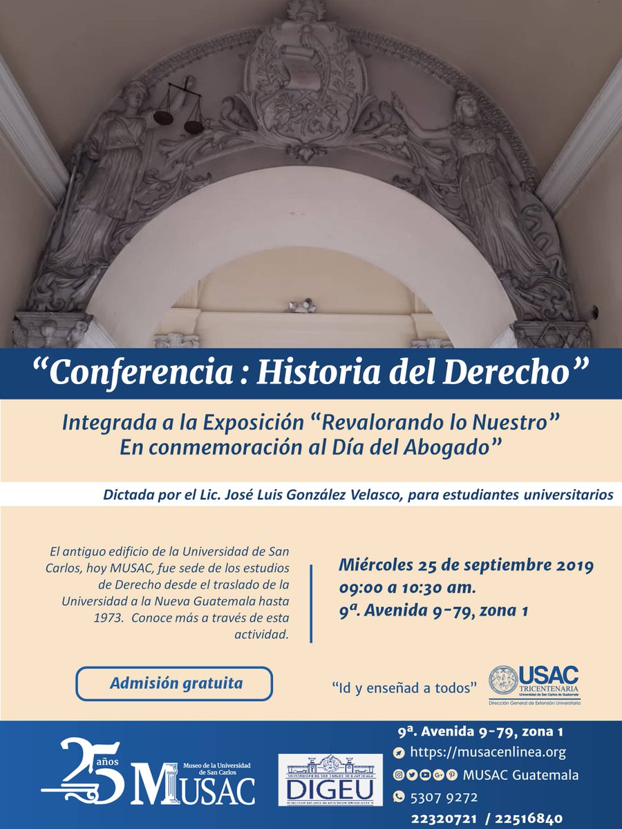 Conferencia que da a conocer hechos importantes en relación del Derecho y las Leyes en Guatemala. Los esperamos!