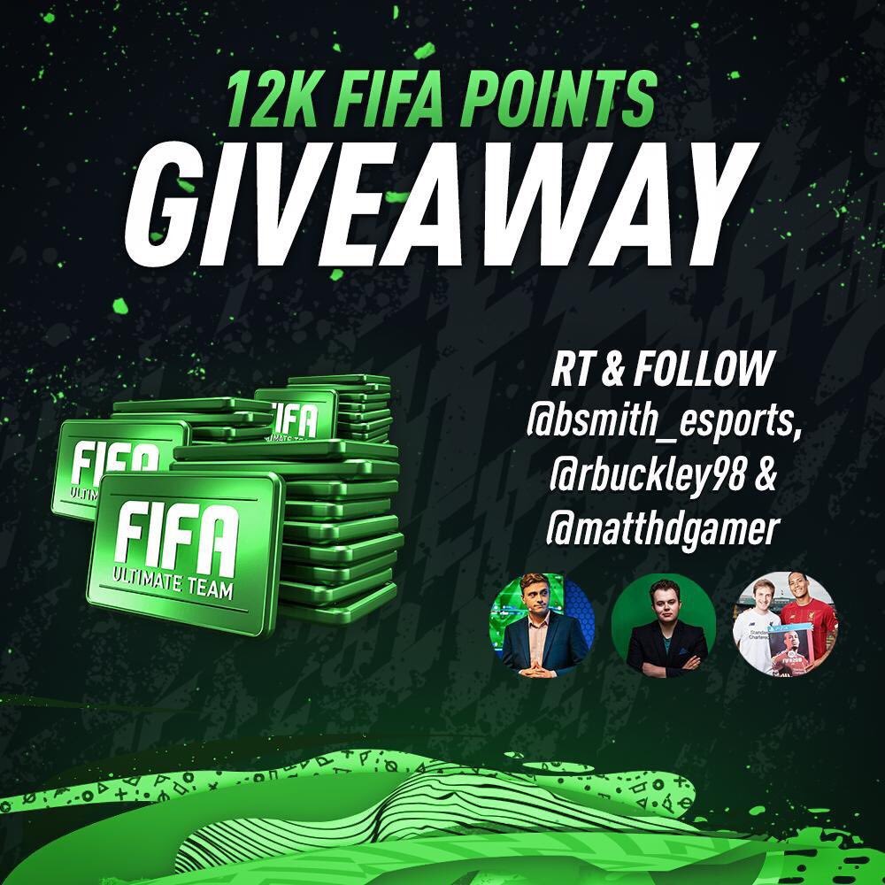 MattHDGamer's tweet photo. 12K FIFA Points GIVEAWAY! 🔥

• RT this tweet! 🔂
• Follow : @bsmith_esports, @rbuckley98 &amp; me! 

Winners drawn on the 22/09 👍 https://t.co/KqrX7AtS6h