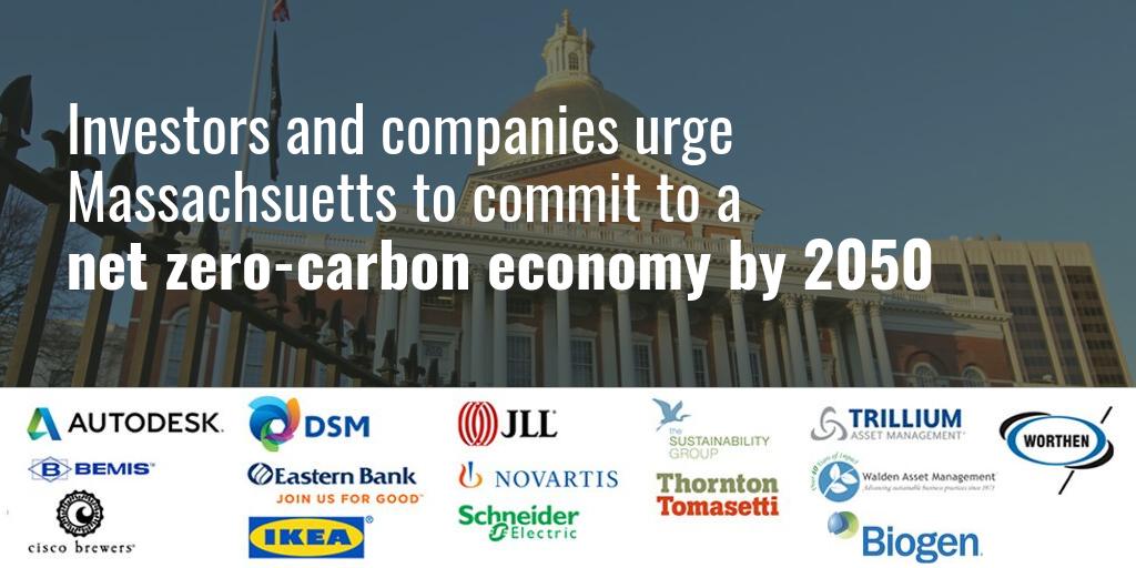 EnviroLeagueMA's tweet photo. Local investors &amp; companies have made clear that MA's position as a #cleanenergy leader has been a boon for business. Committing to a net zero-carbon economy by 2050 is a huge opportunity for our biz community. #mapoli #MACleanFuture #ELMCorporateCouncil https://t.co/eoq3C7t7J3 https://t.co/KqUoPlBelk