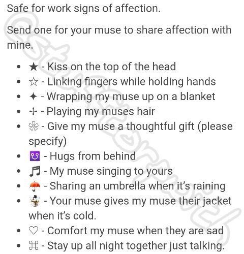 ­       Soft time. Most of these will be “ motherly “ but some are platonic + romantic, just send an emoji. ☺️