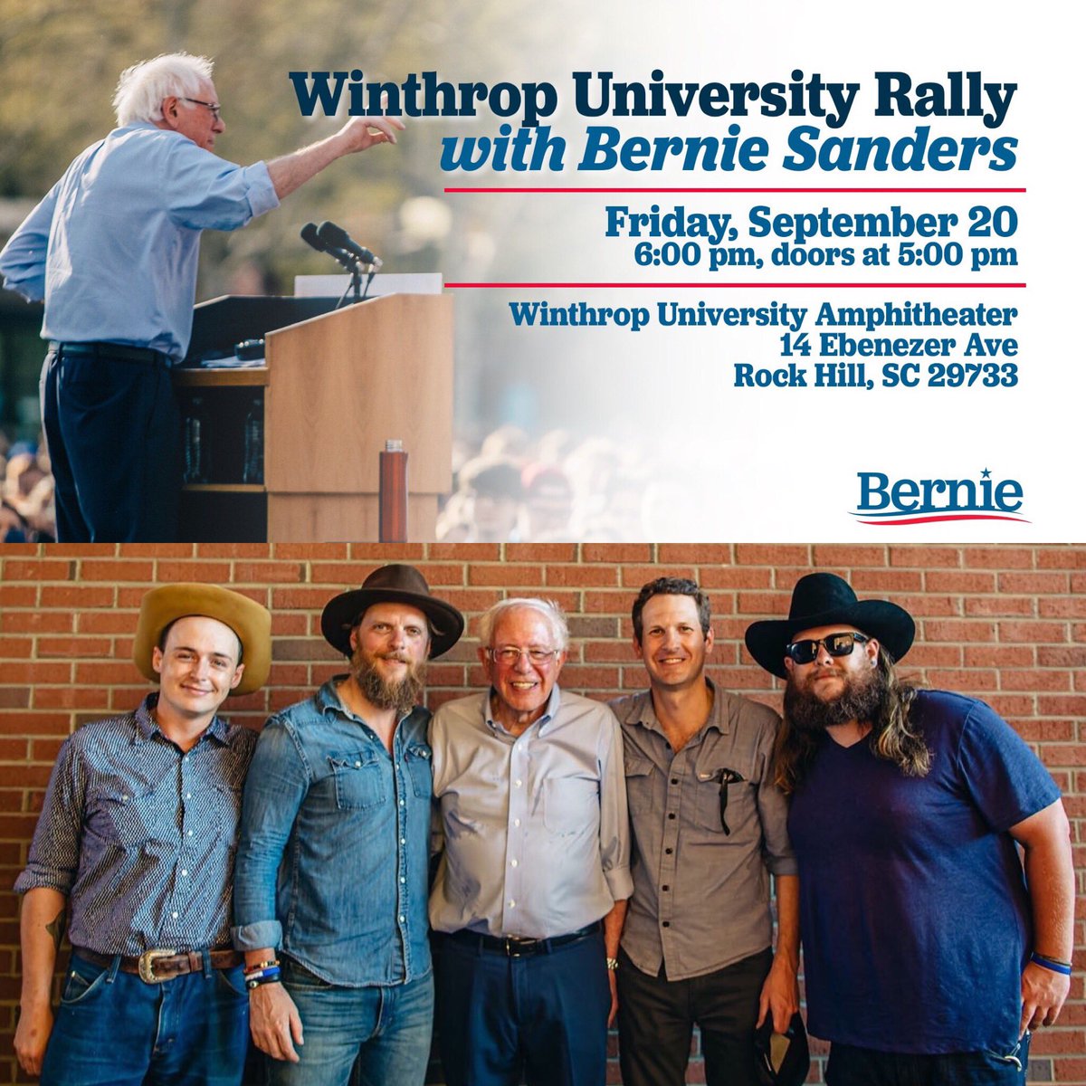 fee_door's tweet photo. I’m honored to be invited back to open for @BernieSanders tomorrow at @winthropu! @SenSanders work has been an inspirational driving force behind my work on #TributeToBenefit @LevineChildrens. I hope you’ll join us ✌️❤️🇺🇸 https://t.co/WsN6ZhYRaI