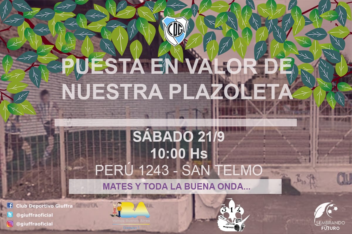 GiuffraOficial's tweet photo. Veni a compartir el de la primavera en el club de tu barrio🌹🌻🌼🌷🌸
Vamos a poner en valor la plazoleta, realizando un escudo de giuffra en piedras y pintando la fachada. Podes traer una plantita para la plaza.¡te esperamos! #SanTelmo #giuffra #scout #comuna1 #DiaDeLaPrimavera https://t.co/KR0Mlw5iAe